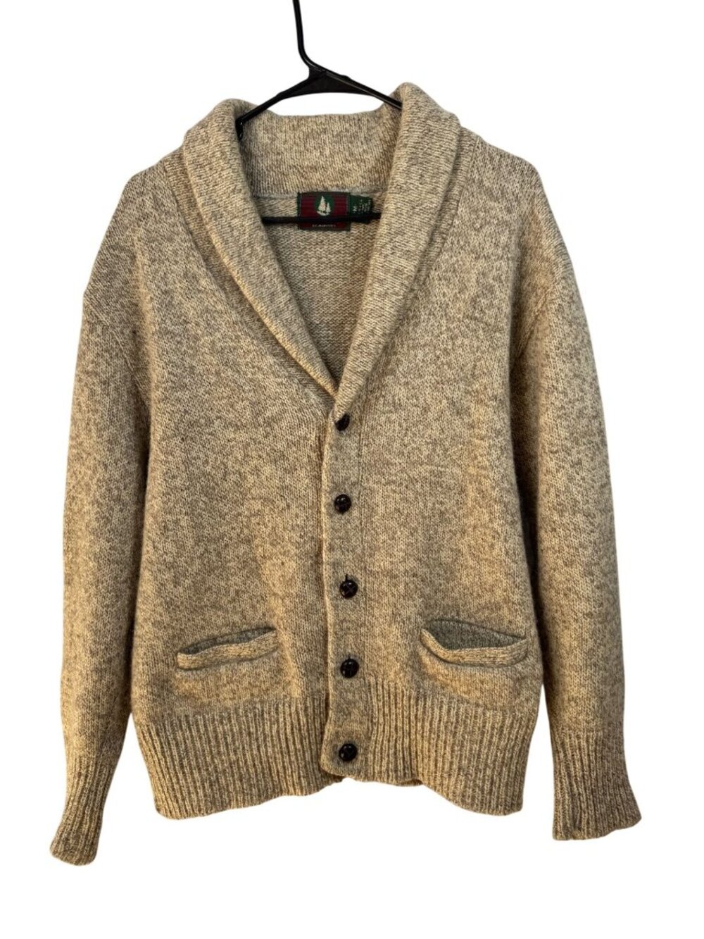 Vtg High Sierra Wool Blend Shawl Collar Button-Up Cardigan Sweater Beige Medium